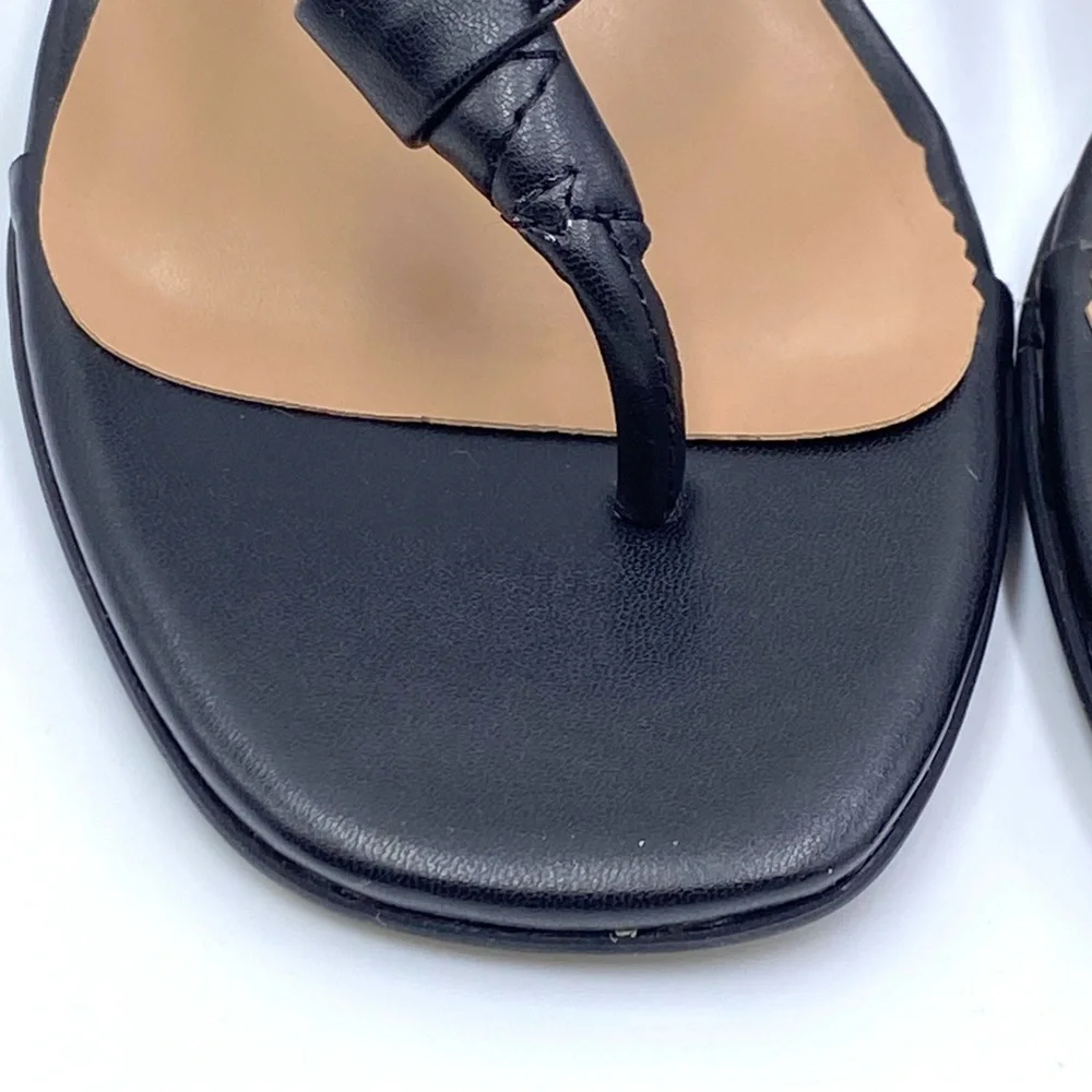 Aerosoles Size 8.5 Black Faux Leather Square Toe Heels Dress Sandals Shoes‎